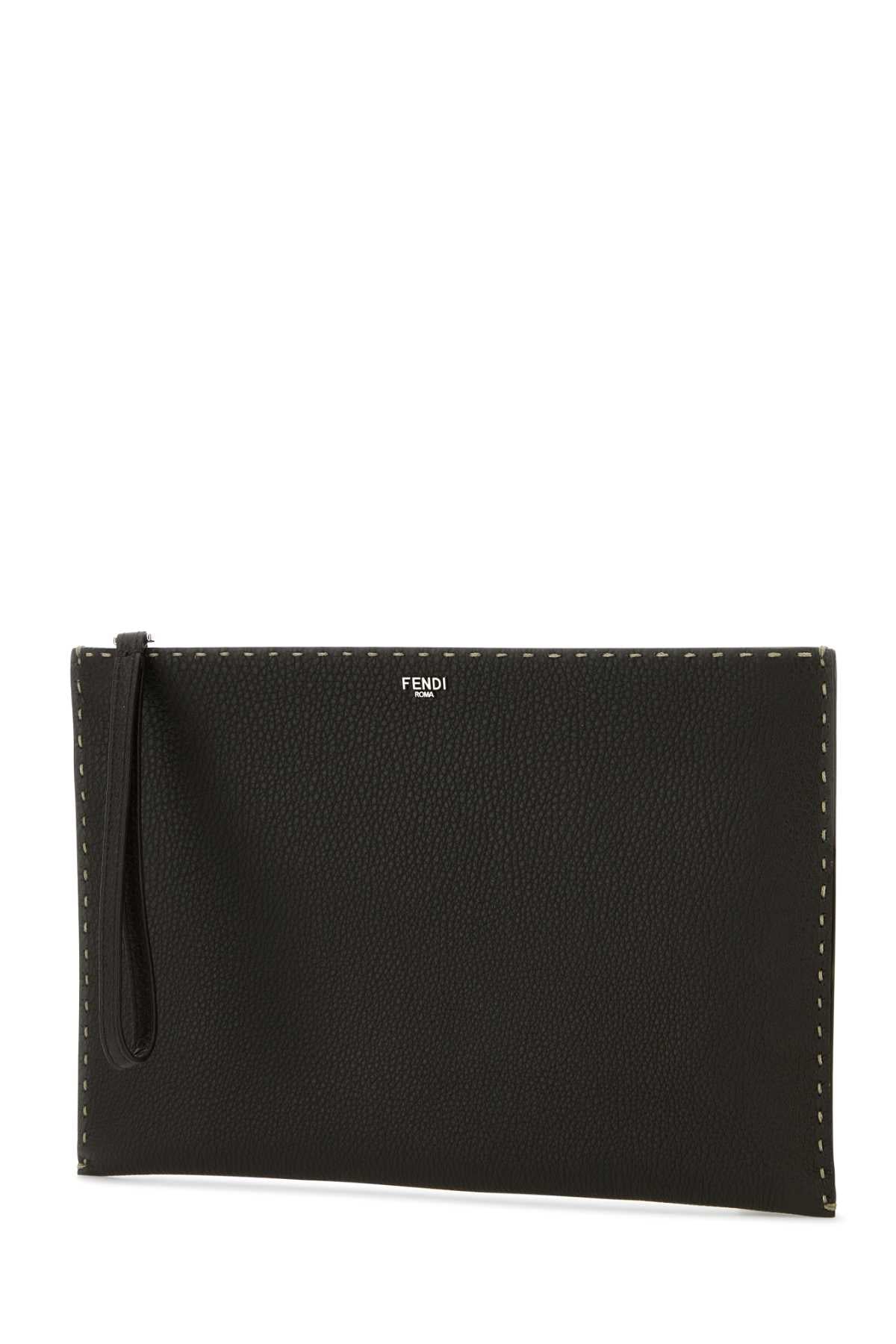 Fendi Men Dark Brown Leather Clutch FENDI