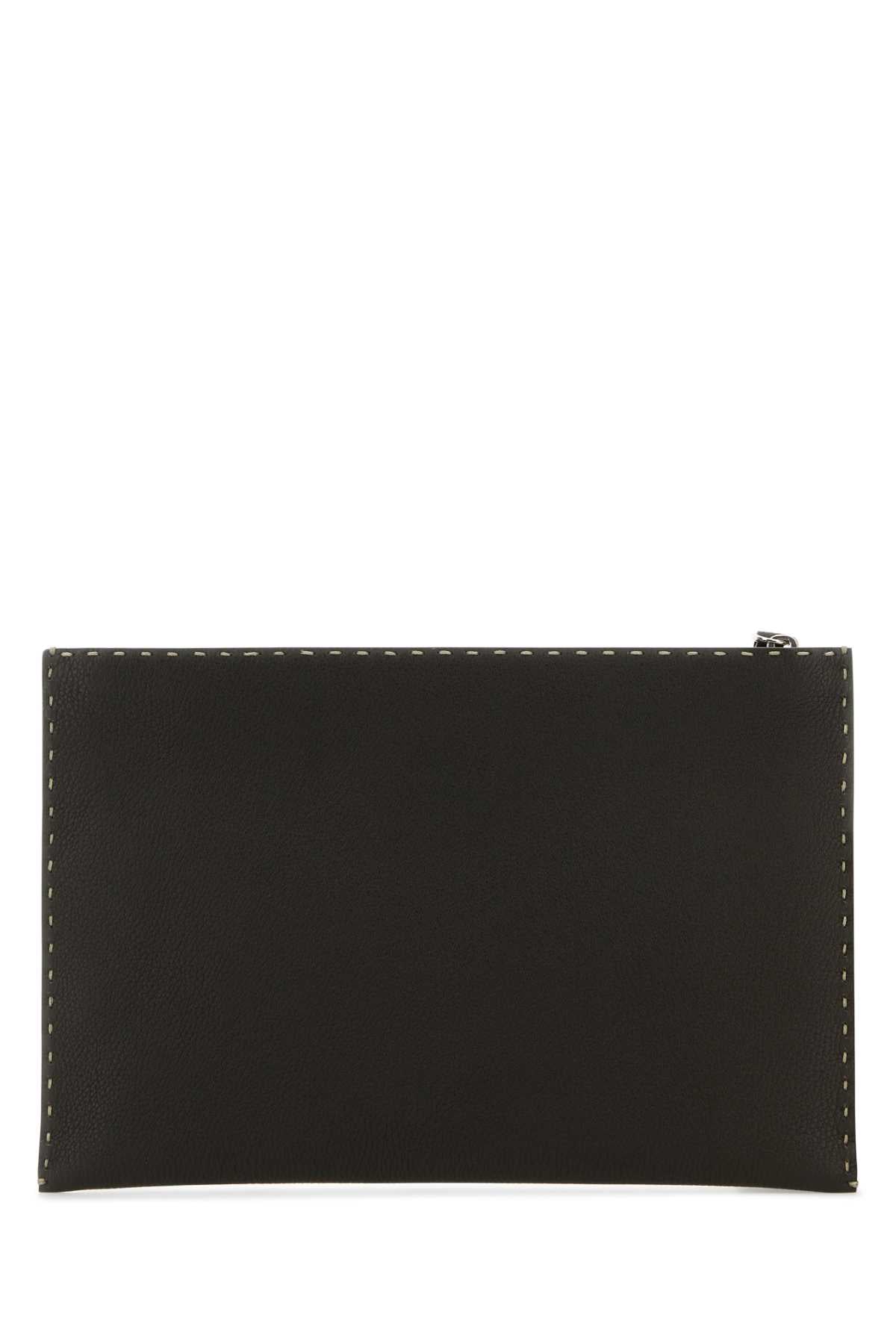 Fendi Men Dark Brown Leather Clutch FENDI