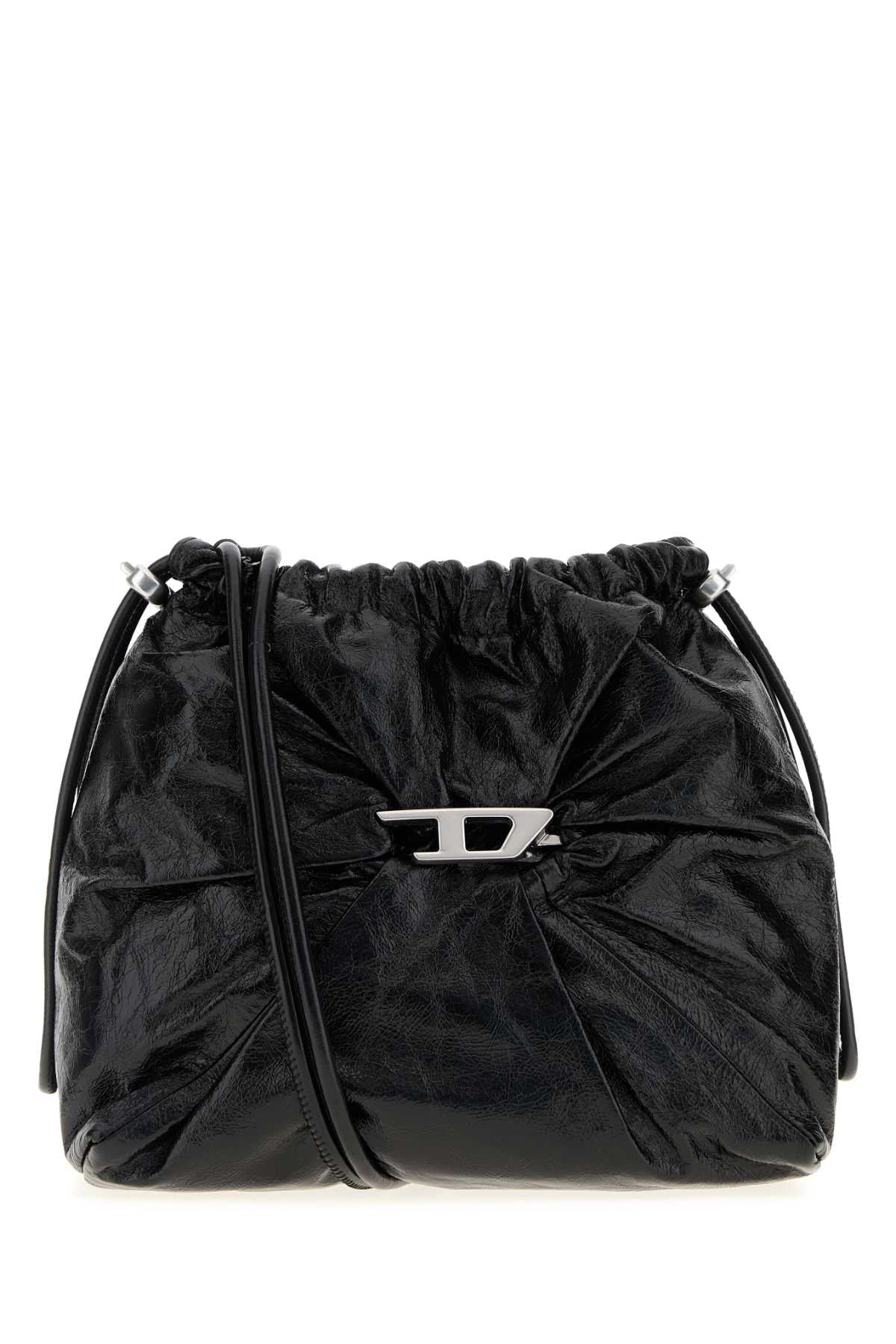 Diesel Women Black Leather Scrunch-D Bucket Bag
