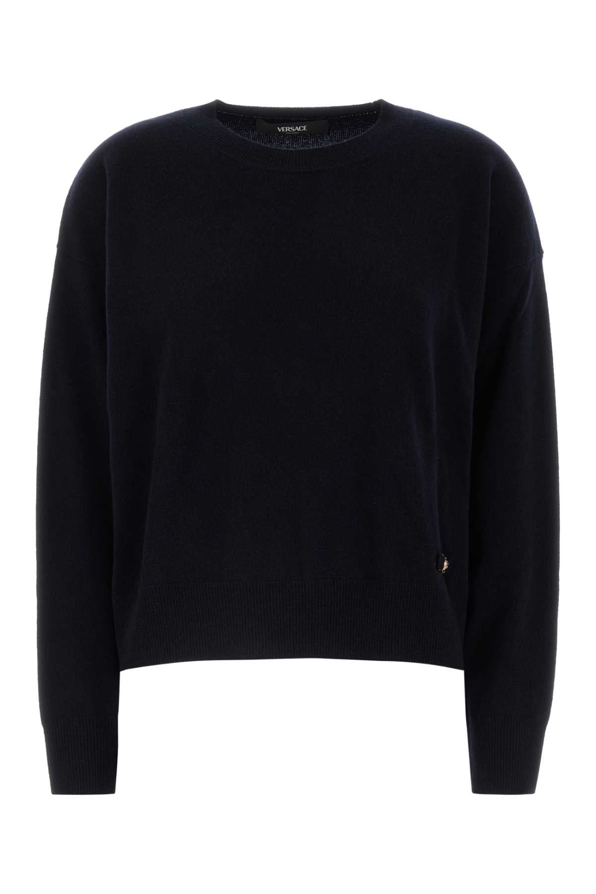 Versace Women Midnight Blue Stretch Wool Blend Sweater VERSACE