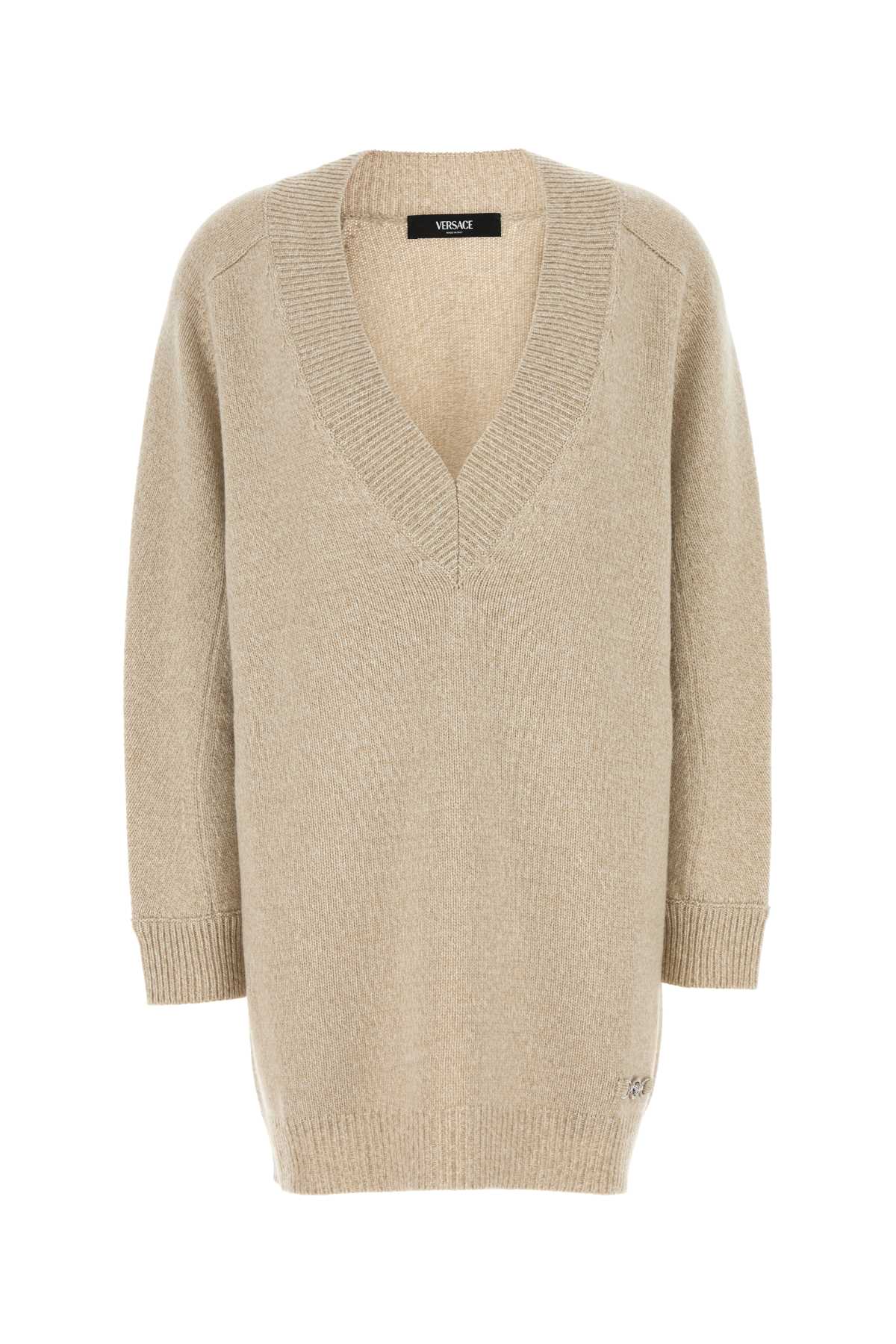Versace Women Melange Beige Wool Blend Sweater Dress VERSACE