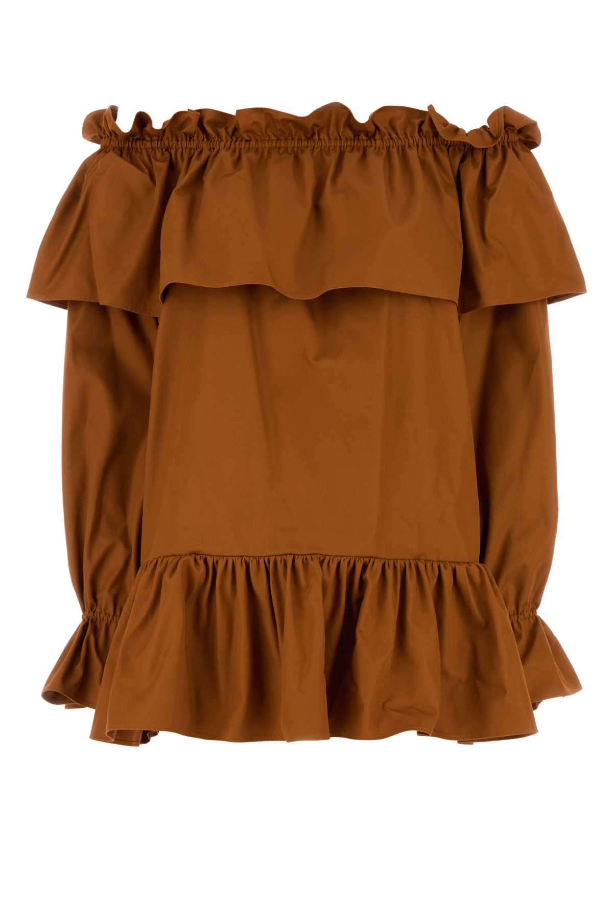 Saint Laurent Women Caramel Twill Mini Dress SAINT LAURENT