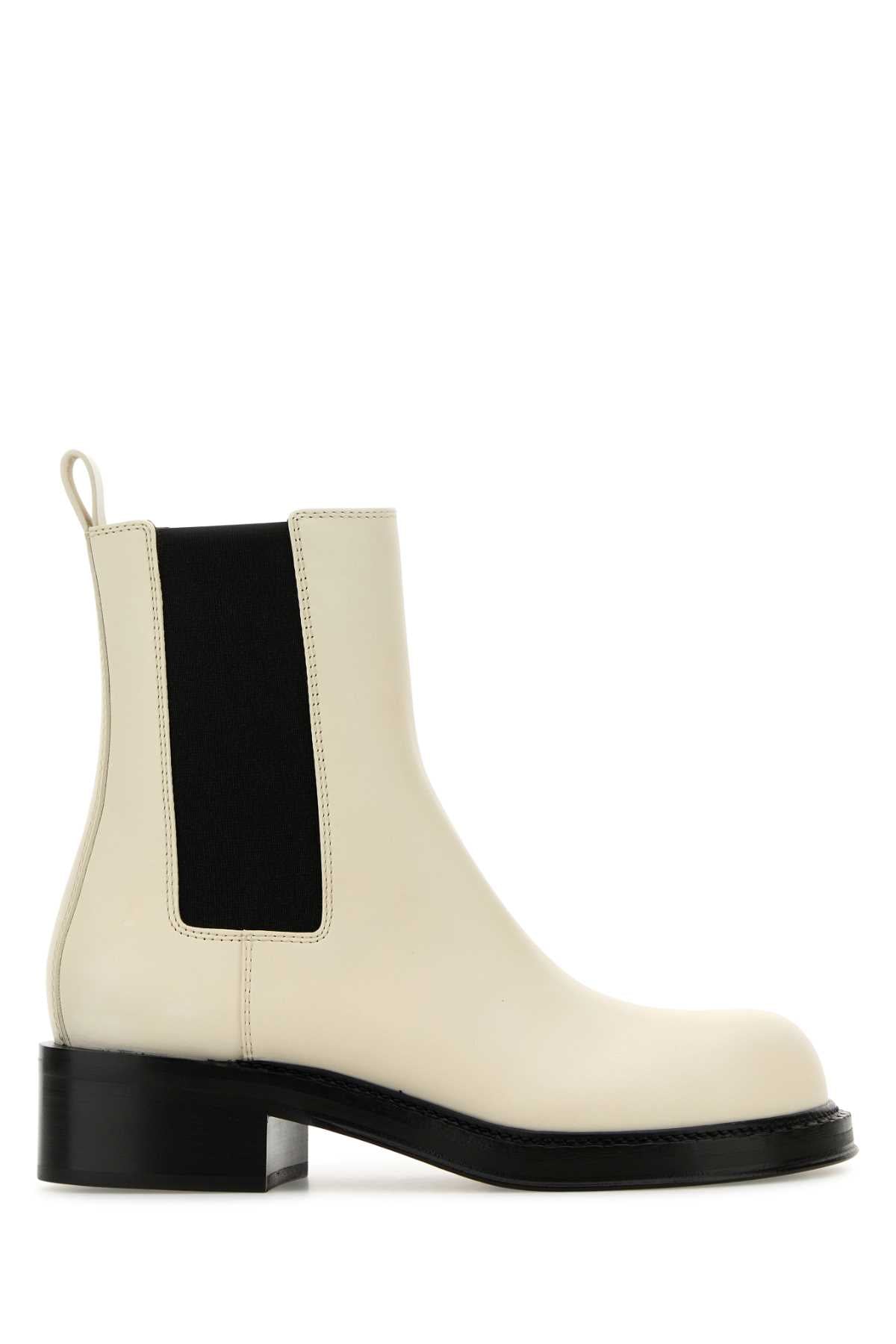 Bottega Veneta Women Ivory Leather Cliff Ankle Boots BOTTEGA VENETA