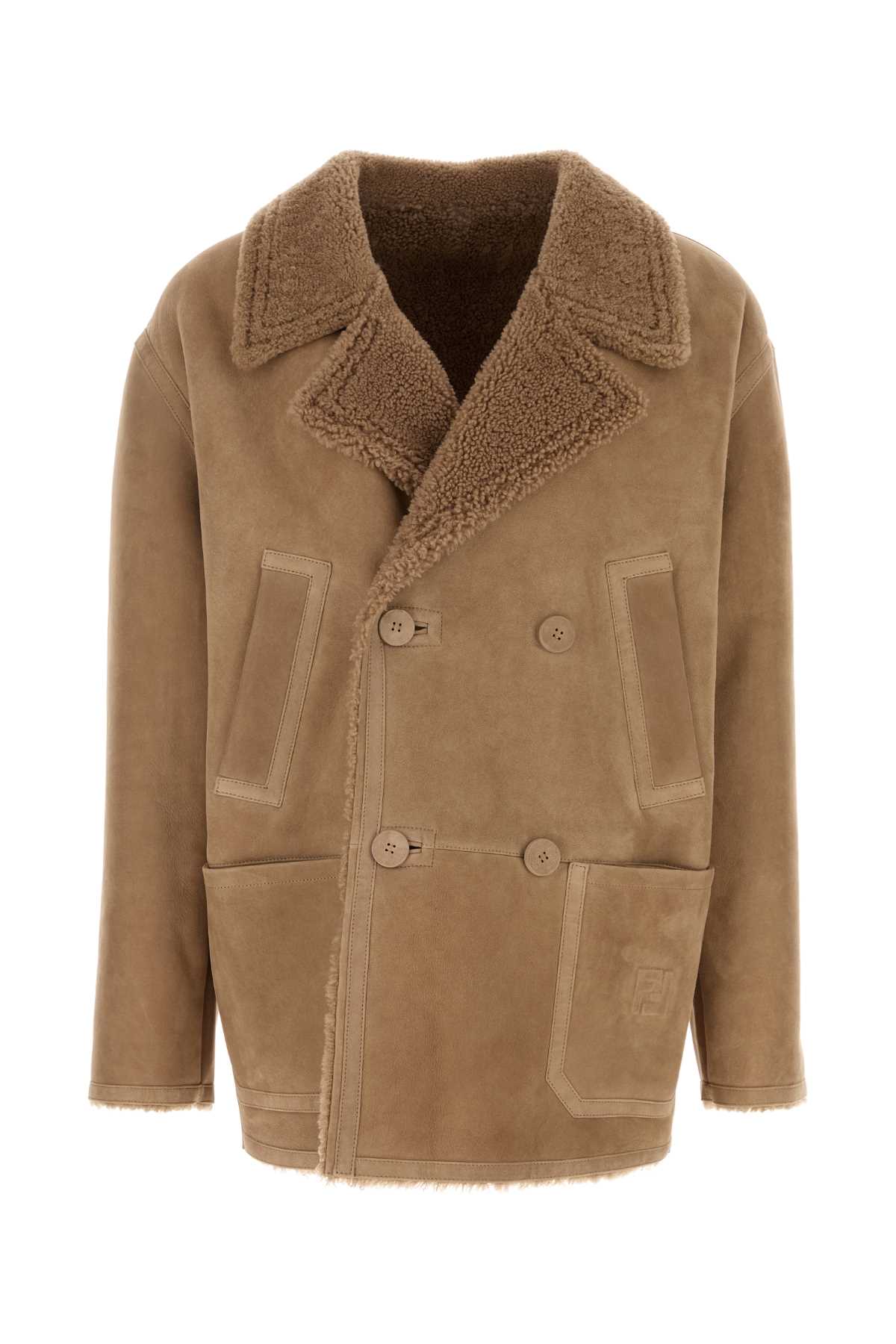 Fendi Men Camel Shearling Jacket.