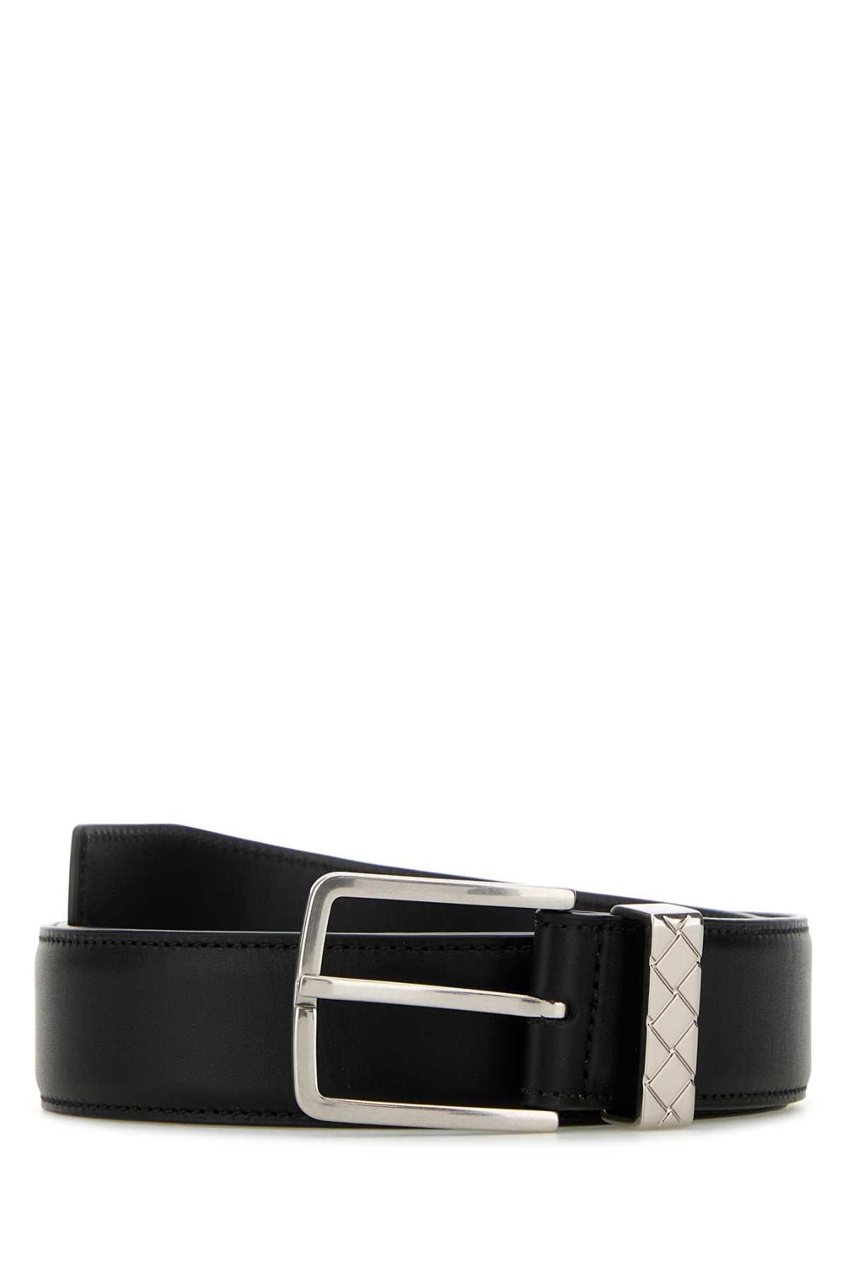 Bottega Veneta Men Black Leather Intreccio Loop Belt BOTTEGA VENETA