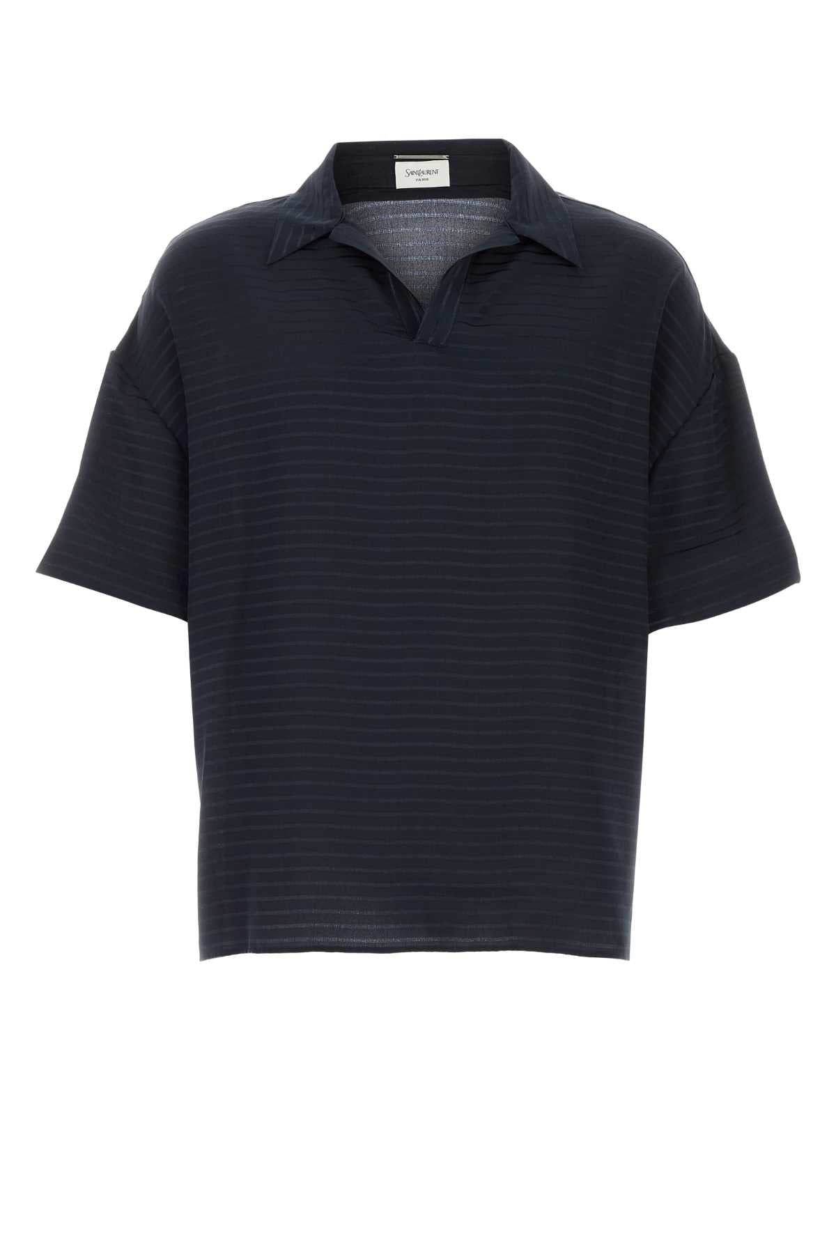 Saint Laurent Men Navy Blue Silk Oversize Polo Shirt SAINT LAURENT