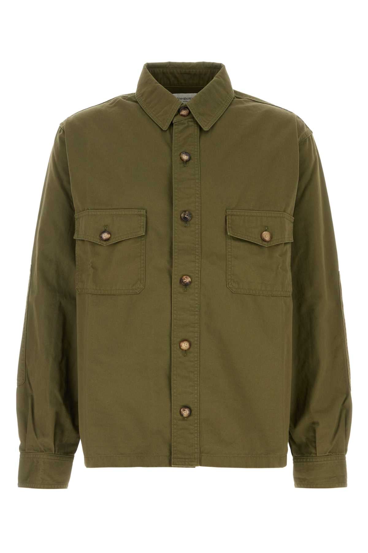 Saint Laurent Men Army Green Twill Shirt SAINT LAURENT