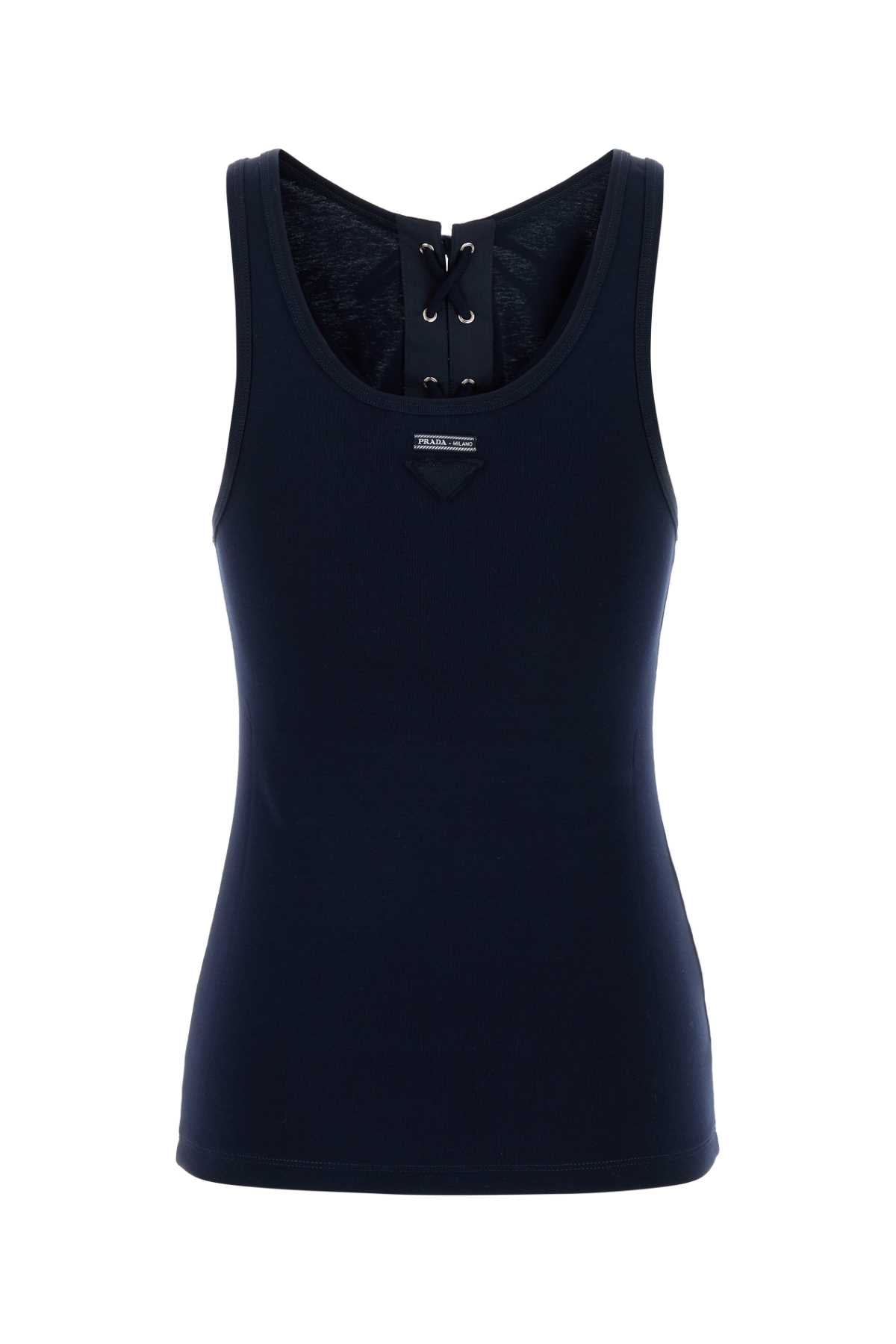 Prada Women Navy Blue Cotton Tank Top PRADA