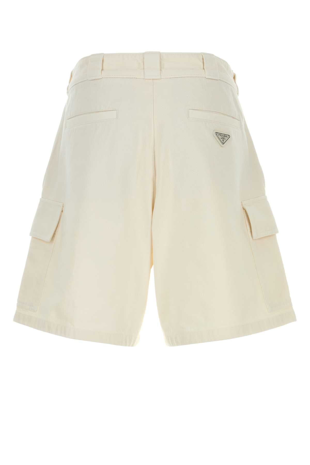 Prada Men White Denim Bermuda Shorts PRADA