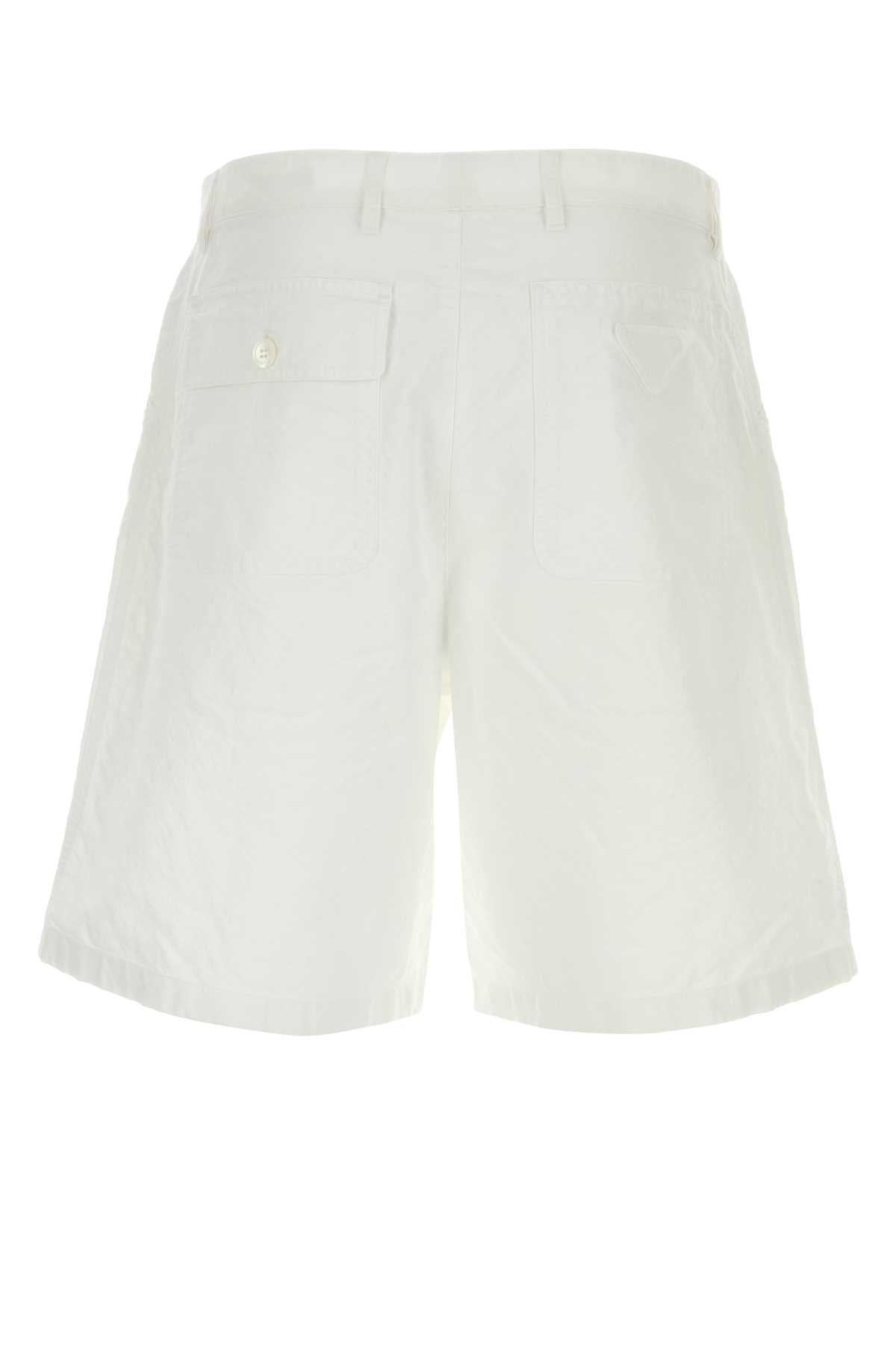 Prada Men White Oxford Bermuda Shorts PRADA