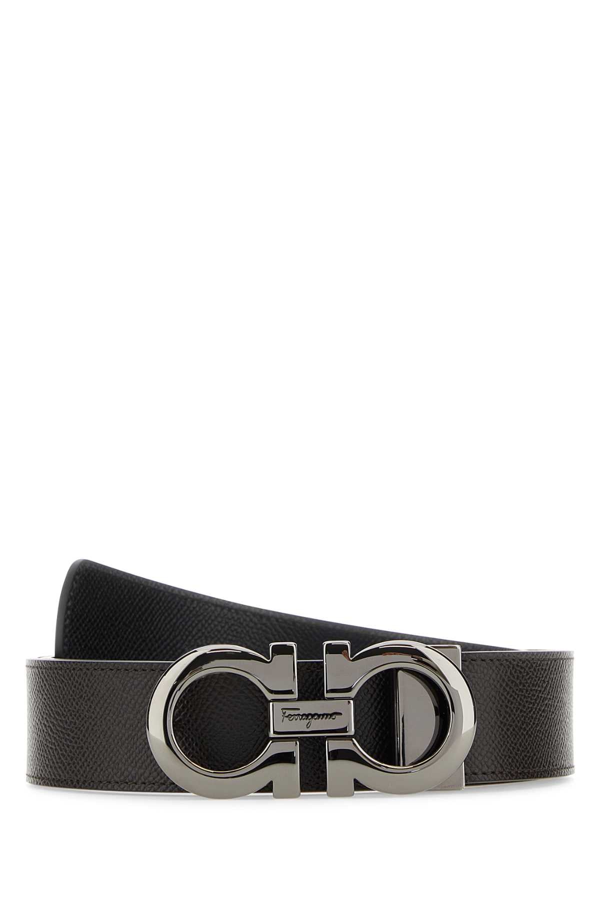 Salvatore Ferragamo Men Dark Brown Leather Reversible Belt FERRAGAMO