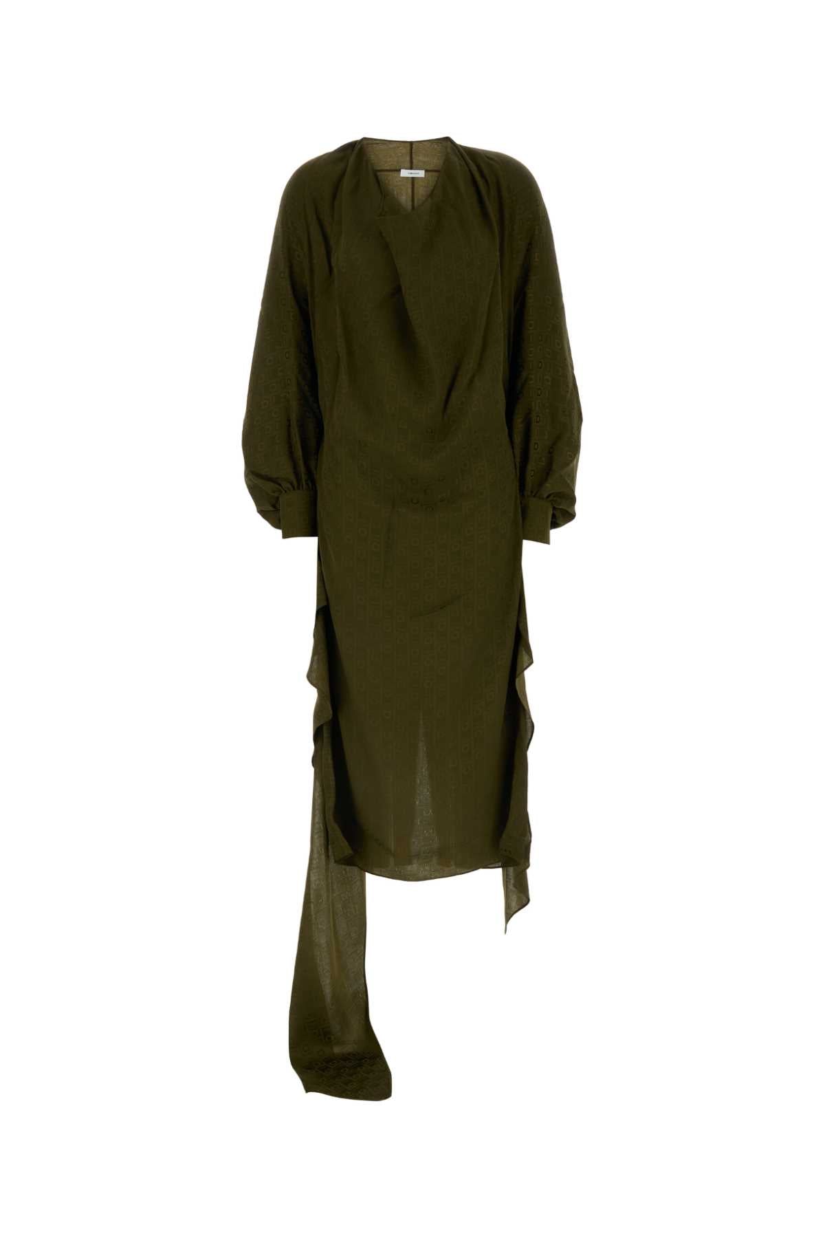Salvatore Ferragamo Women Olive Green Silk Dress FERRAGAMO