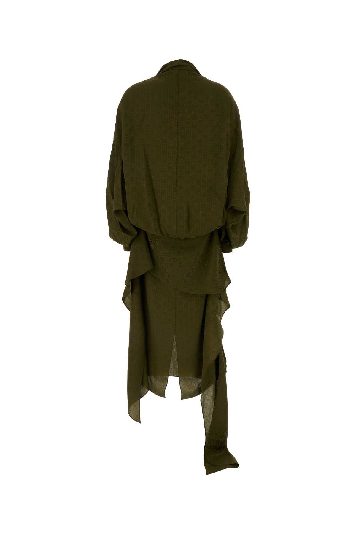 Salvatore Ferragamo Women Olive Green Silk Dress FERRAGAMO