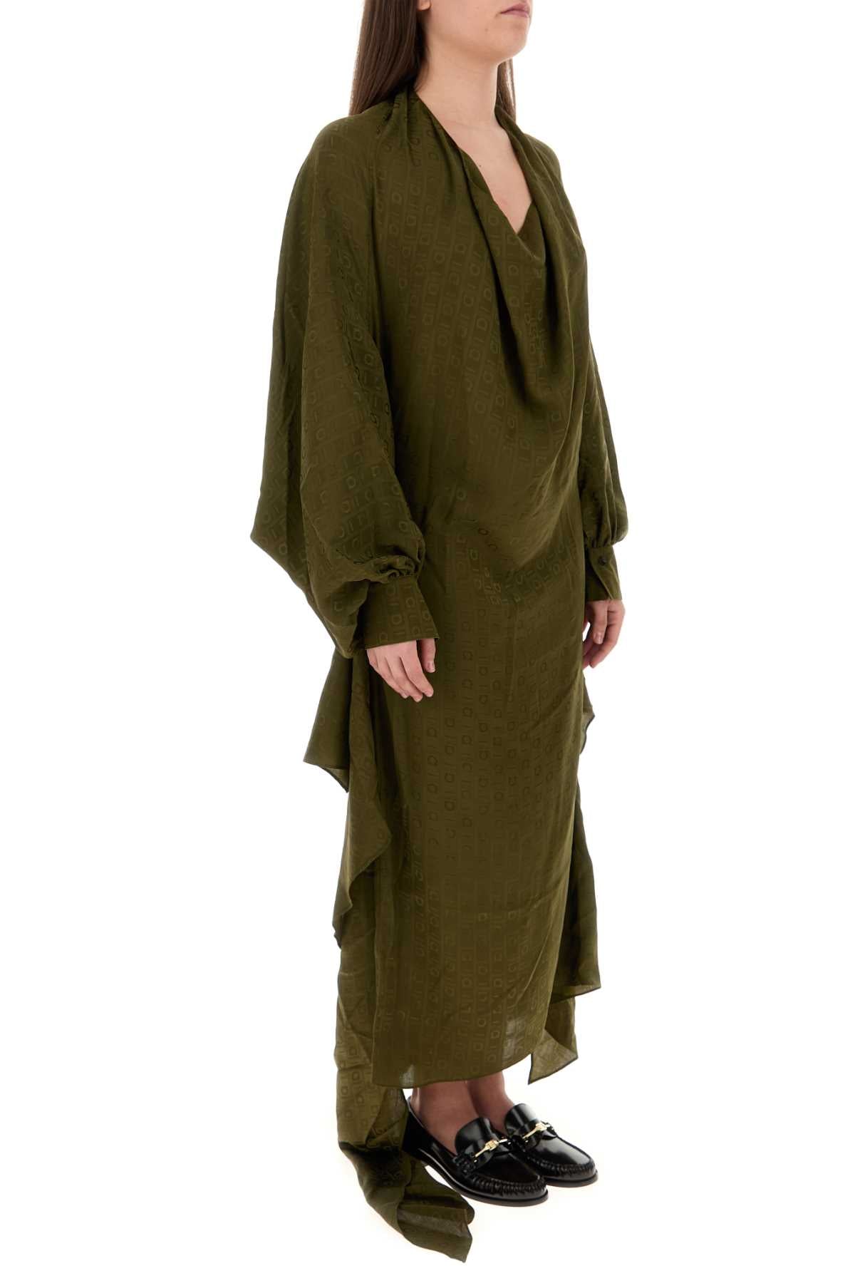 Salvatore Ferragamo Women Olive Green Silk Dress FERRAGAMO