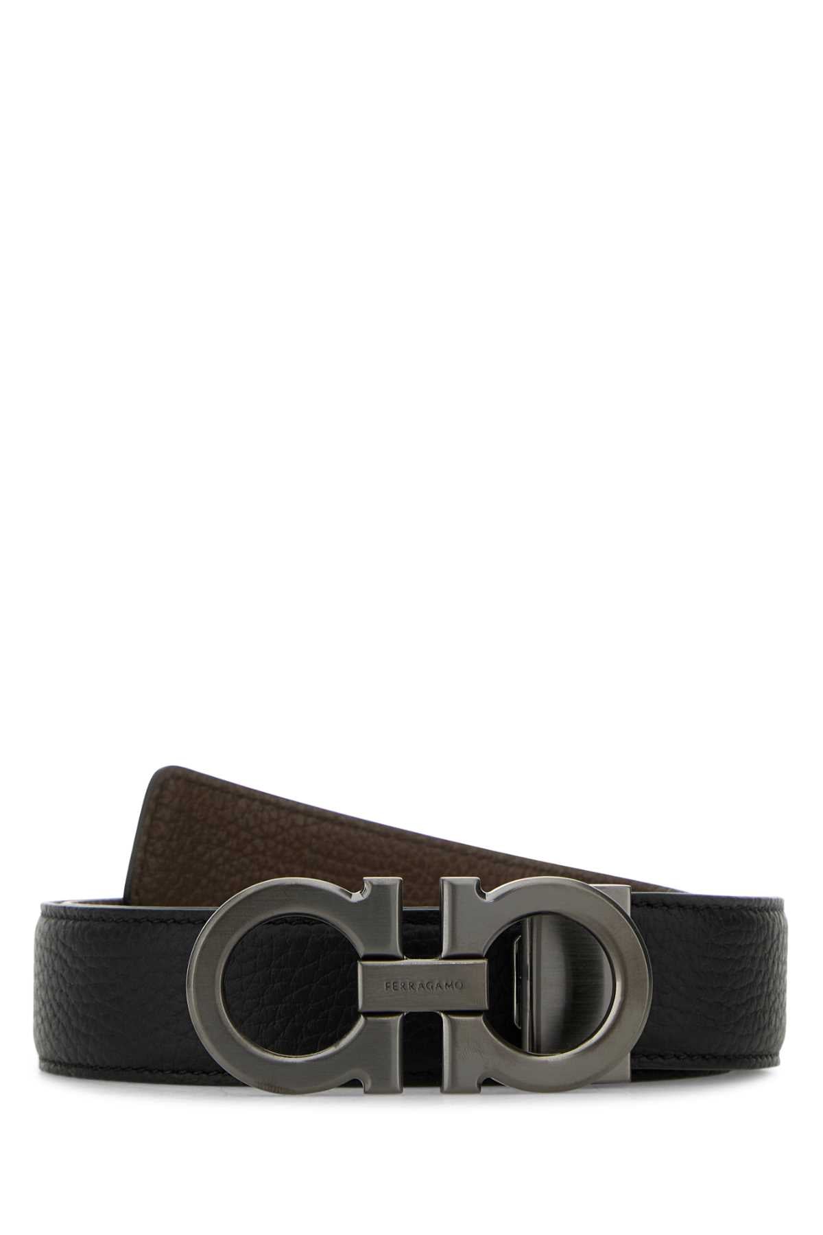 Salvatore Ferragamo Men Black Leather Reversible Belt FERRAGAMO