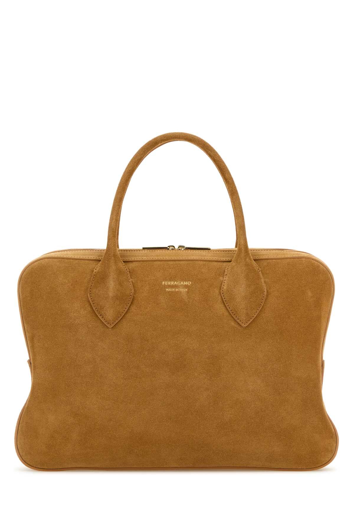 Salvatore Ferragamo Women Camel Suede Medium Handbag FERRAGAMO
