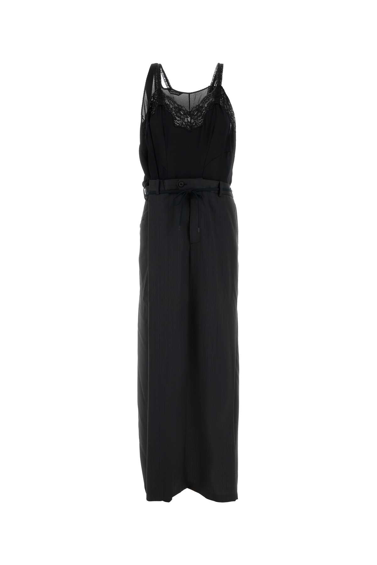 Balenciaga Women Black Georgette And Jersey Patched Slip Dress BALENCIAGA