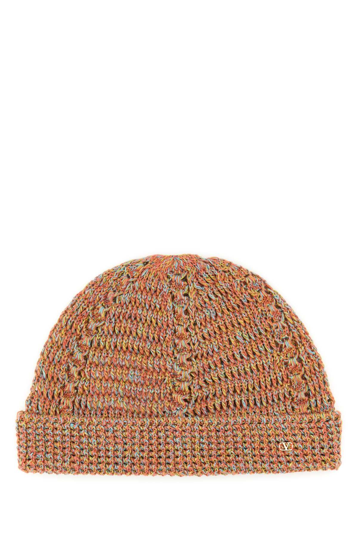 Valentino Garavani Men Multicolor Linen Blend Knitted Vlogo Signature Beanie Hat VALENTINO GARAVANI