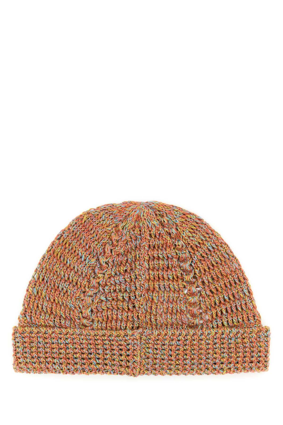 Valentino Garavani Men Multicolor Linen Blend Knitted Vlogo Signature Beanie Hat VALENTINO GARAVANI