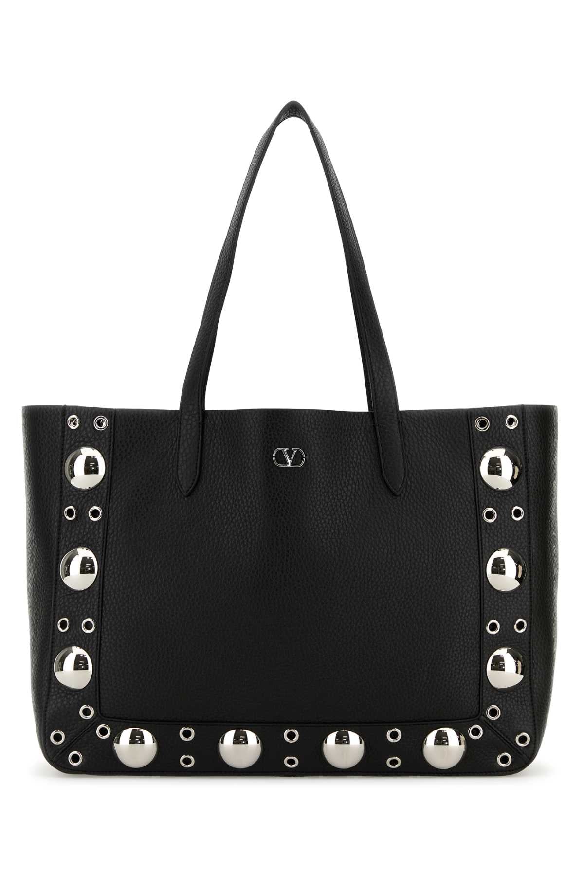 Valentino Garavani Women Black Leather Vlogo Signature Shopping Bag VALENTINO GARAVANI