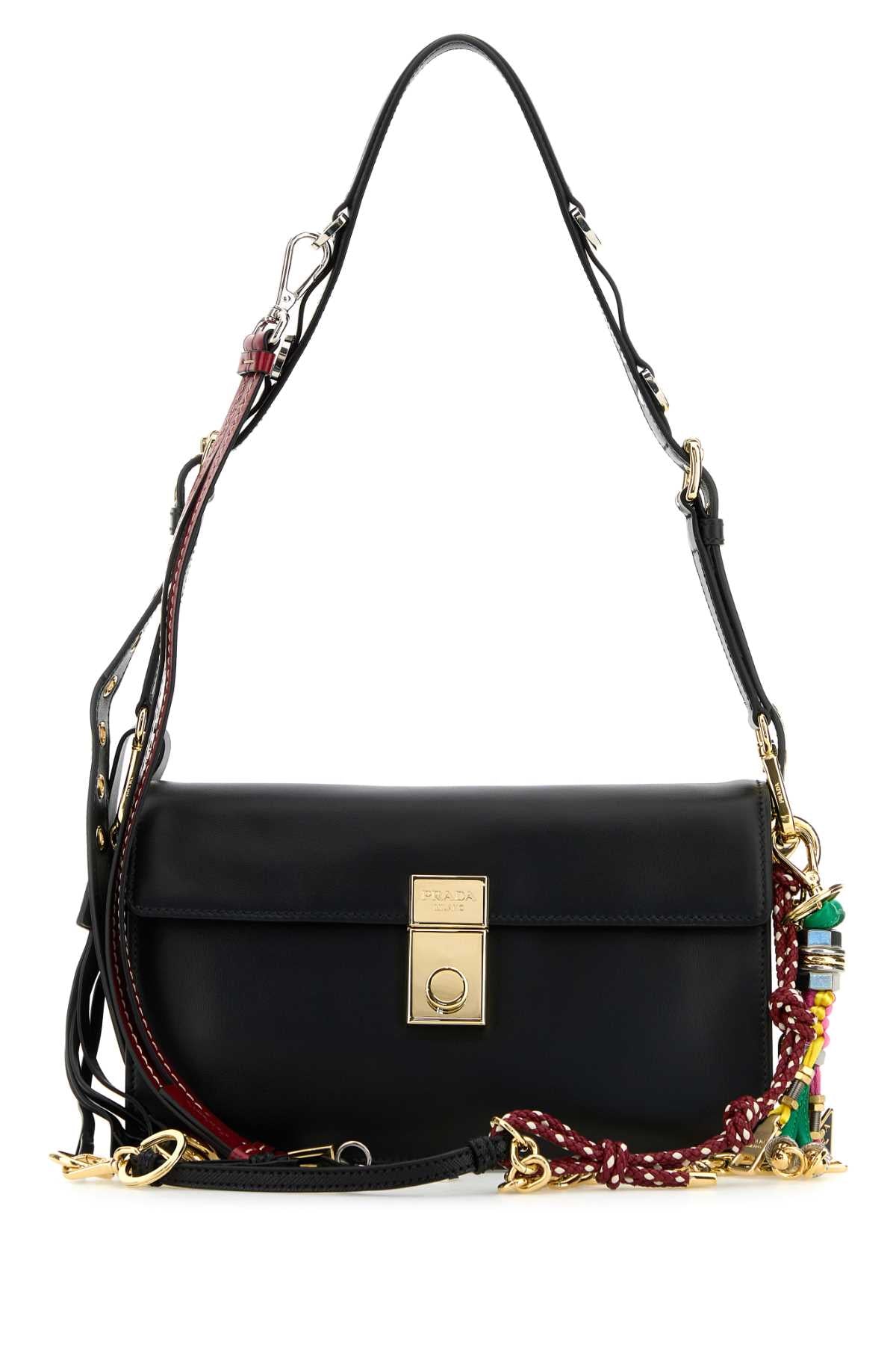 Prada Women Black Leather Small Prada Soft Sound Shoulder Bag PRADA
