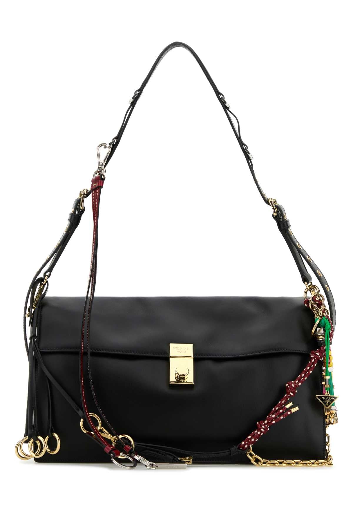Prada Women Black Leather Large Prada Soft Sound Shoulder Bag PRADA