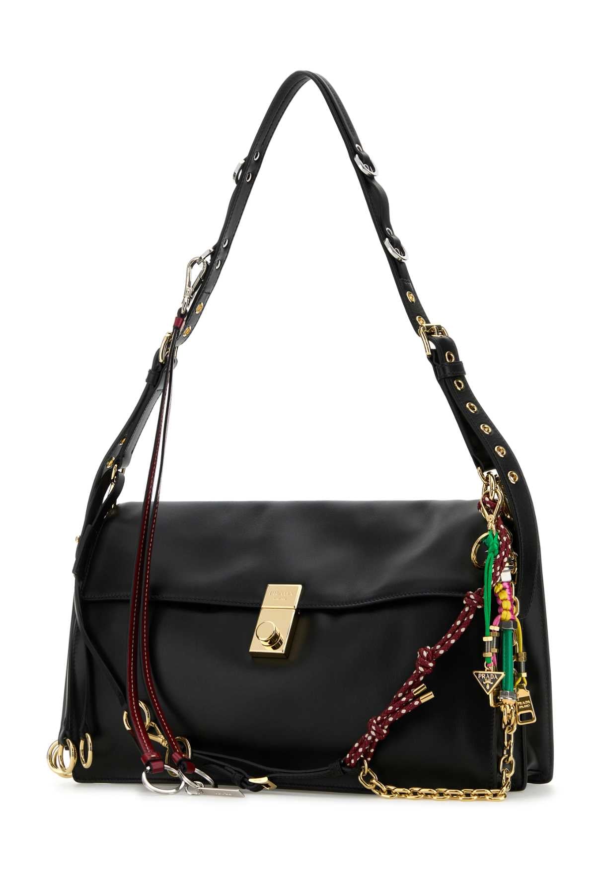 Prada Women Black Leather Large Prada Soft Sound Shoulder Bag PRADA