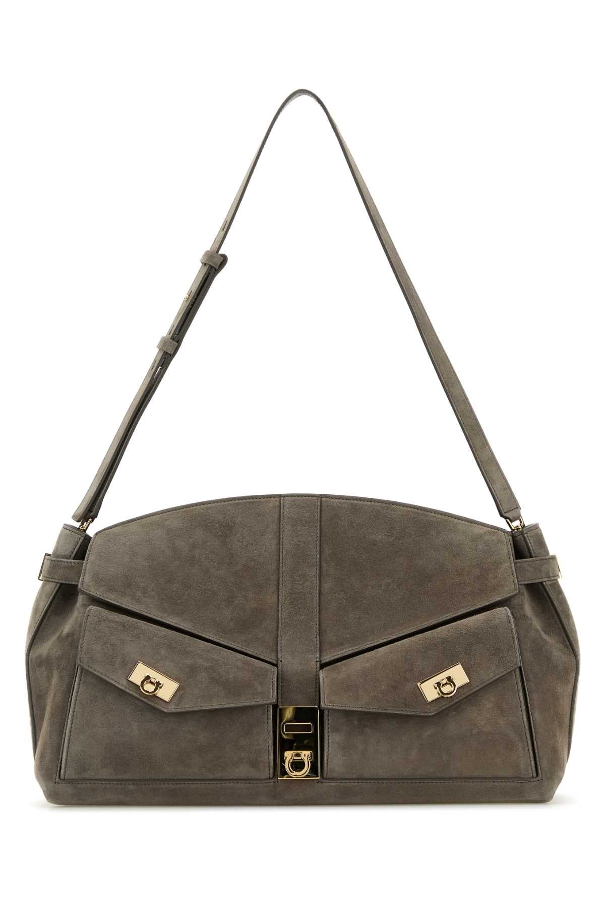 Salvatore Ferragamo Women Grey Suede Shoulder Bag FERRAGAMO