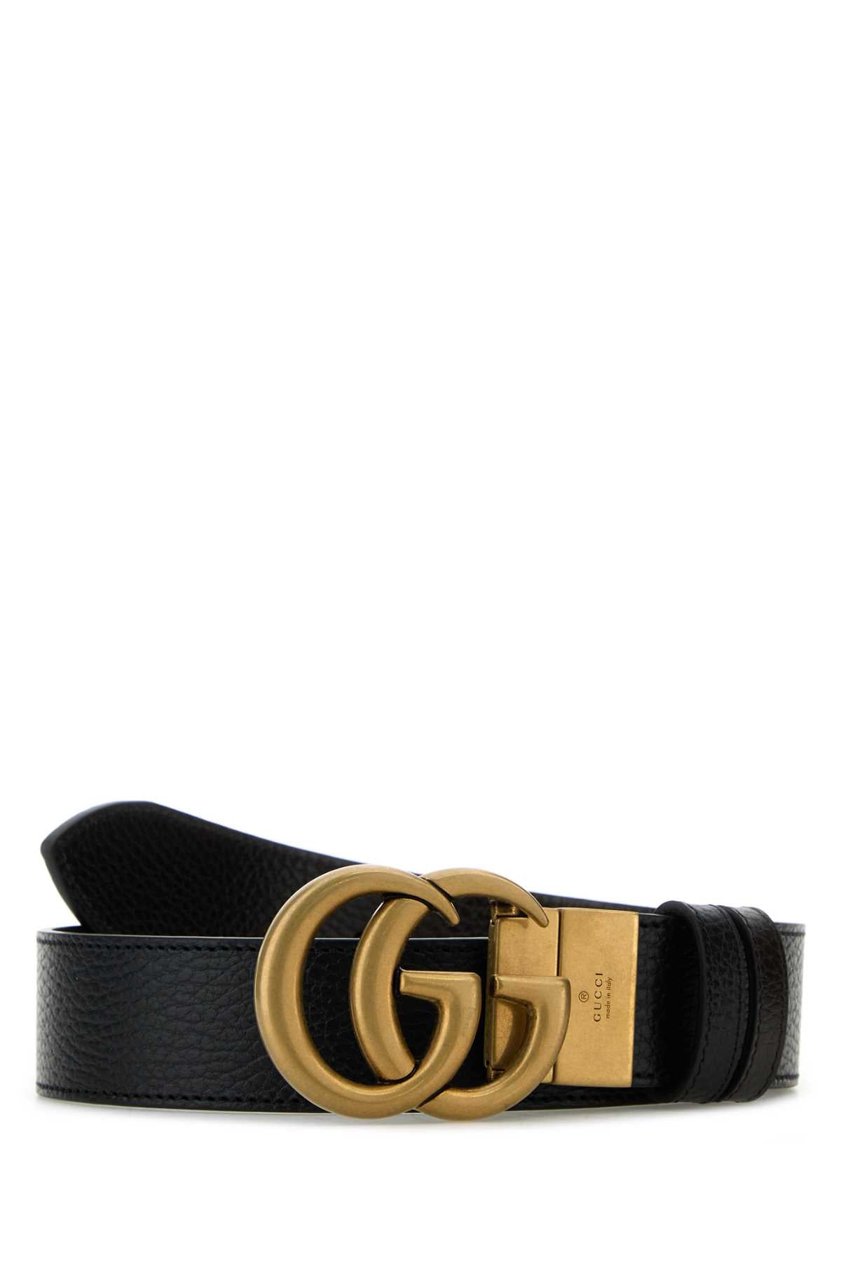 Gucci Men Black Leather Reversible Gg Belt GUCCI