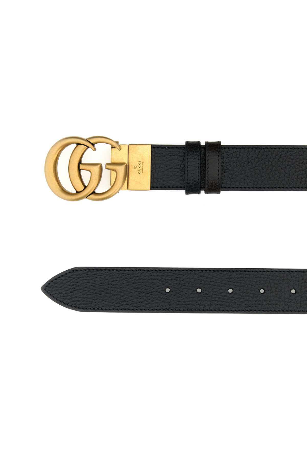 Gucci Men Black Leather Reversible Gg Belt GUCCI