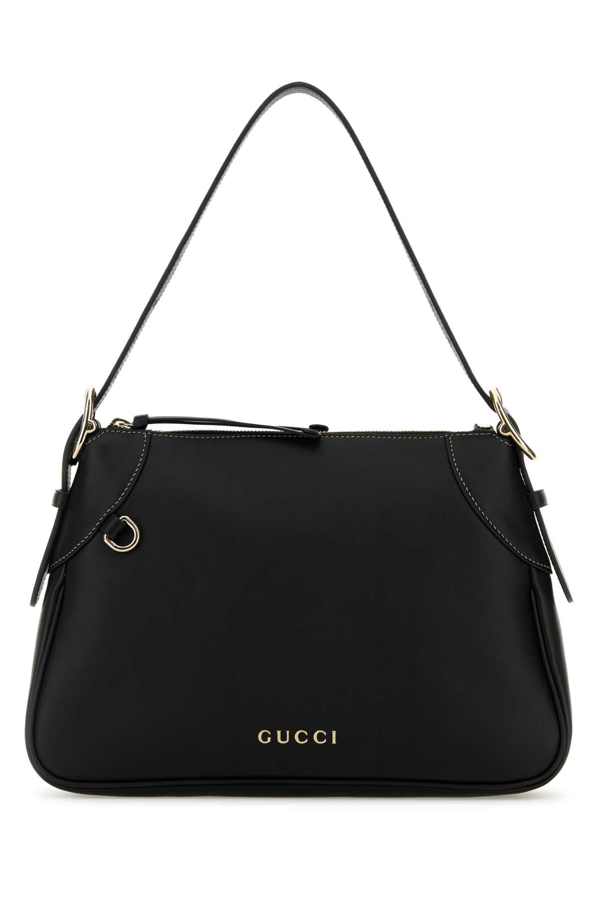 Gucci Women Black Leather Medium Gg Emblem Shoulder Bag GUCCI