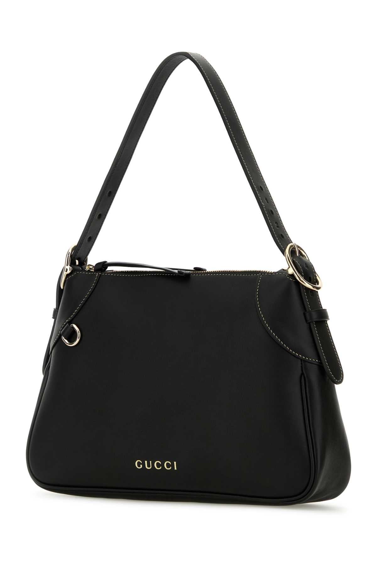 Gucci Women Black Leather Medium Gg Emblem Shoulder Bag GUCCI