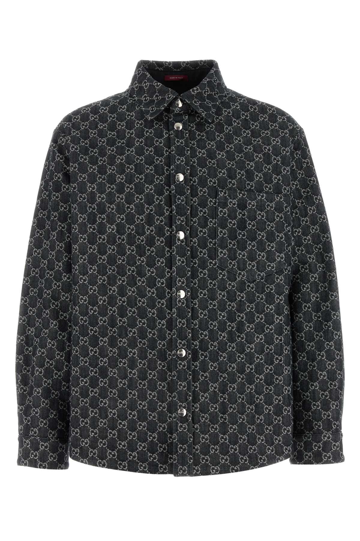 Gucci Men Embrodiered Denim Reversible Shirt GUCCI