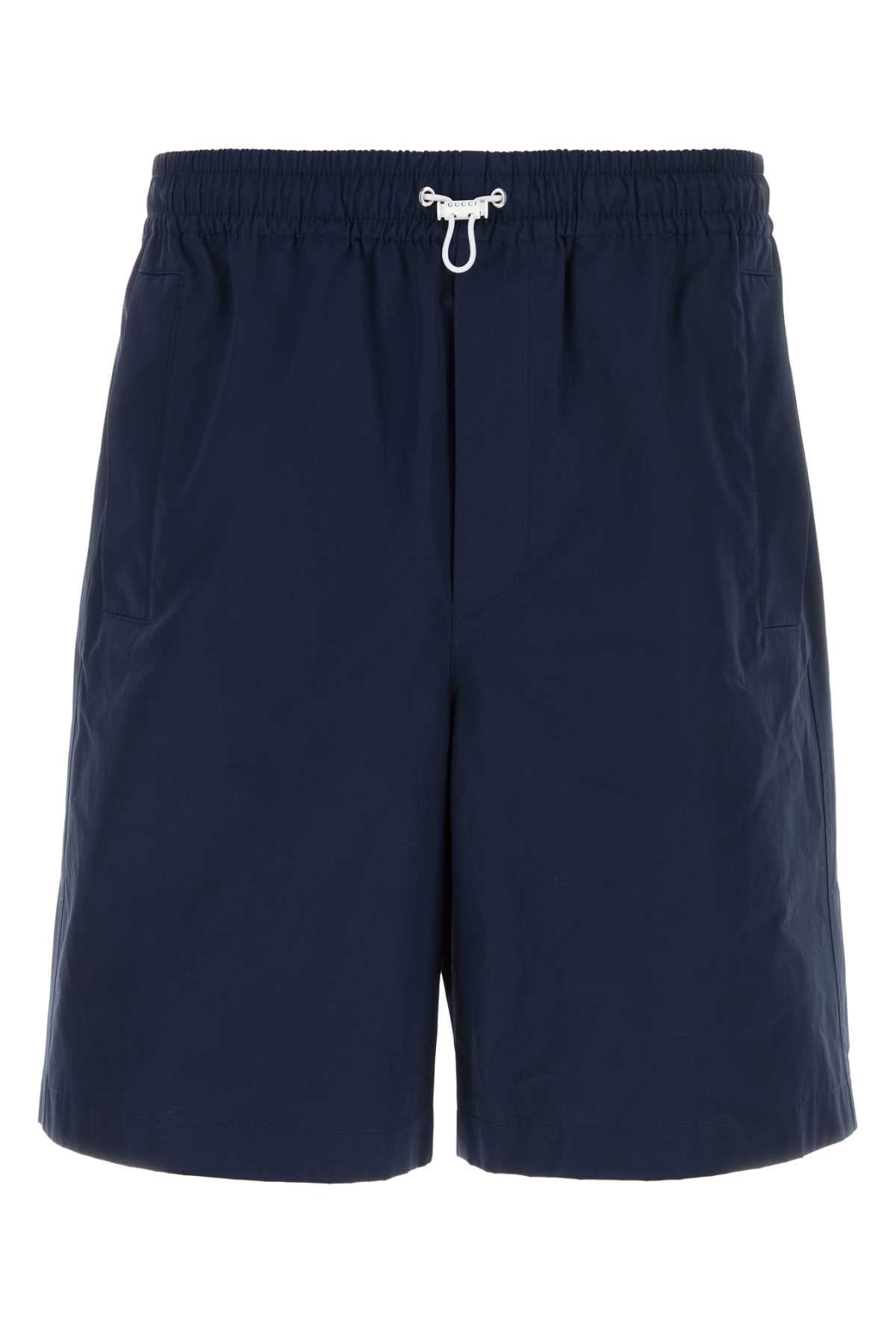 Gucci Men Navy Blue Poplin Bermuda Shorts GUCCI