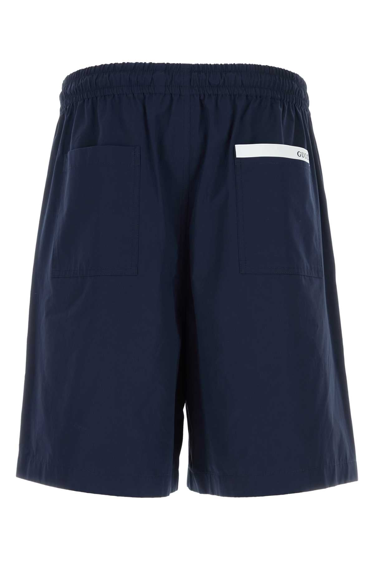 Gucci Men Navy Blue Poplin Bermuda Shorts GUCCI