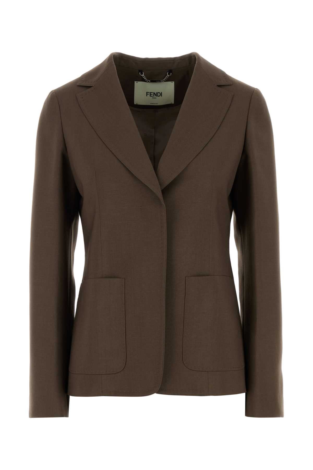 Fendi Women Mud Wool Blend Blazer FENDI
