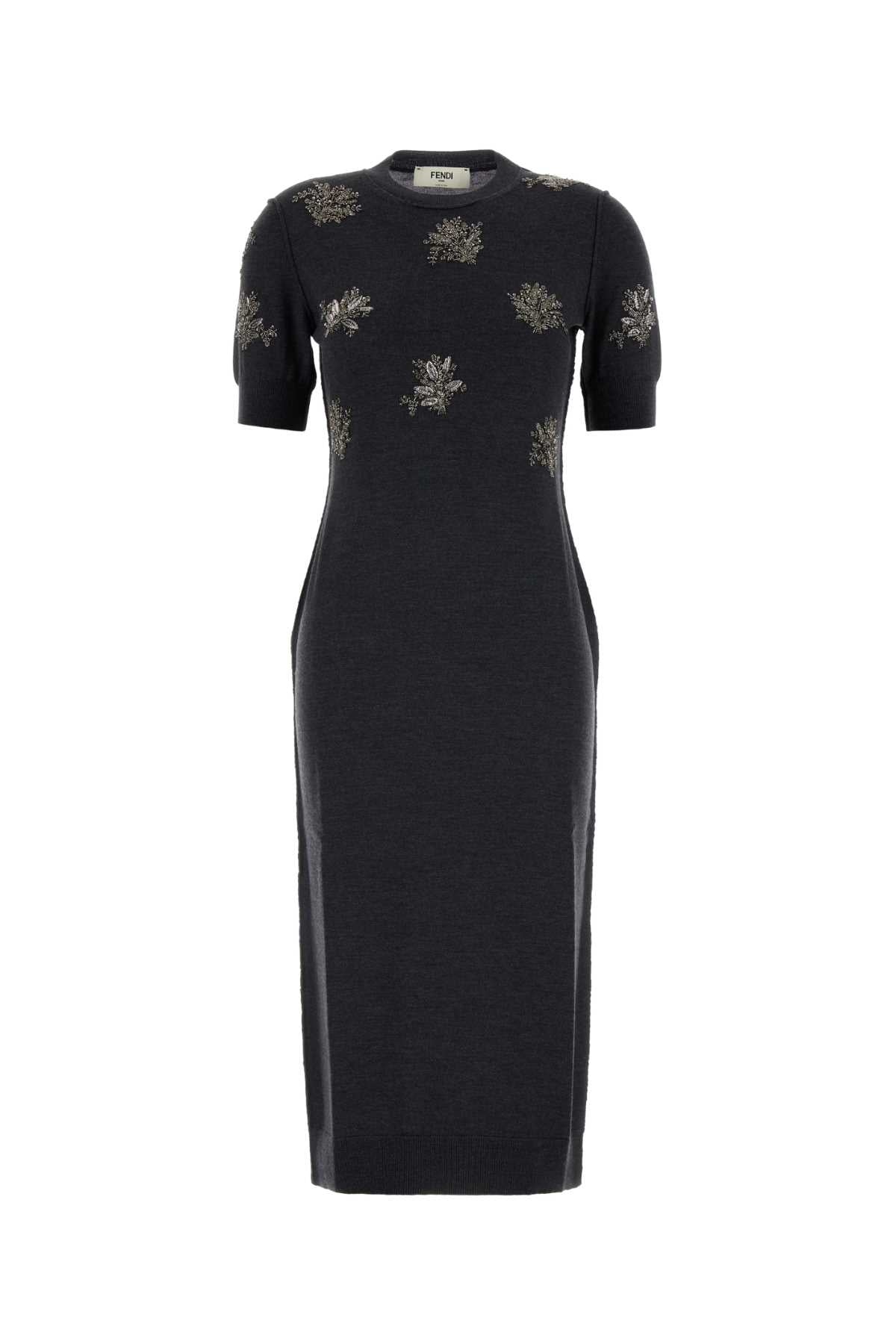 Fendi Women Charcoal Stretch Wool Dress FENDI