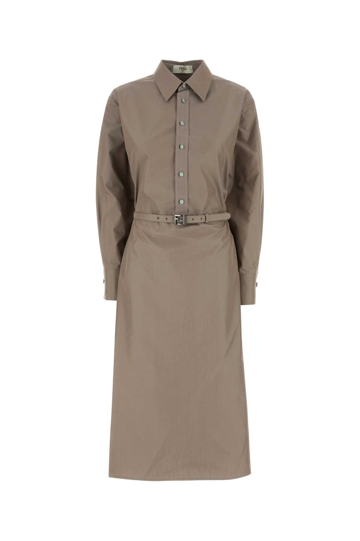 Fendi Women Cappuccino Poplin Shirt Dress FENDI