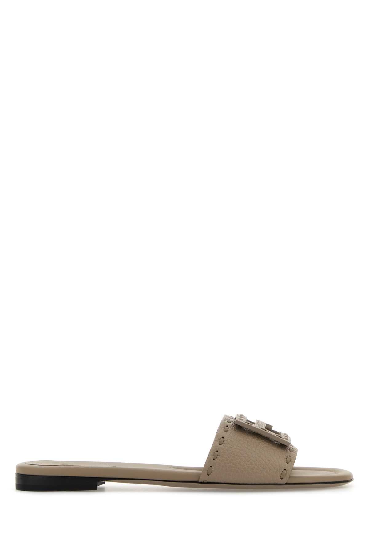 Fendi Women Cappuccino Leather Baguette Slippers FENDI