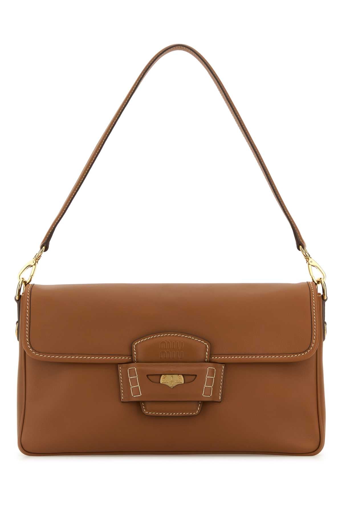 Miu Miu Women Caramel Leather Penny Shoulder Bag MIU MIU