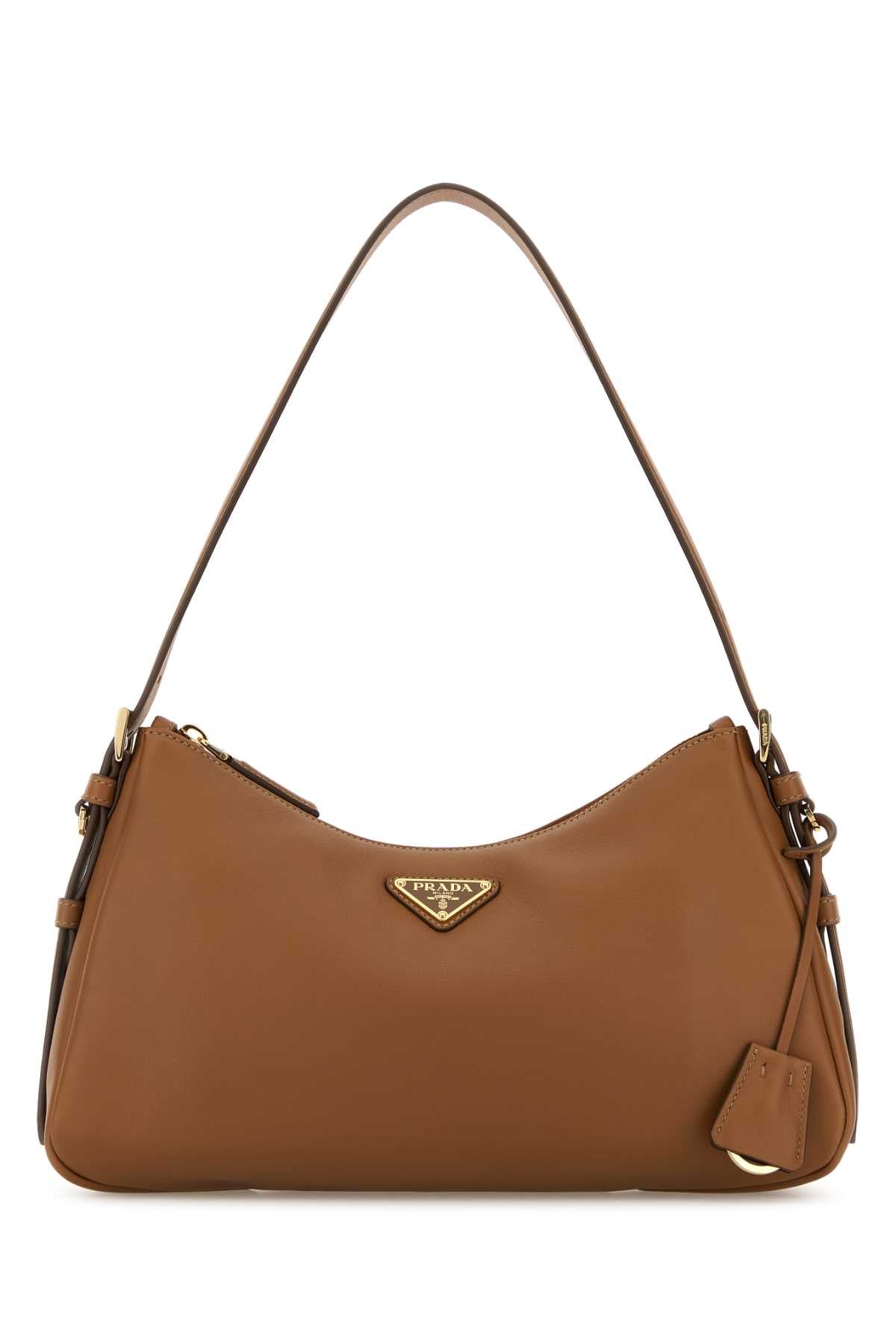 Prada Women Camel Leather Medium Aimee Shoulder Bag PRADA