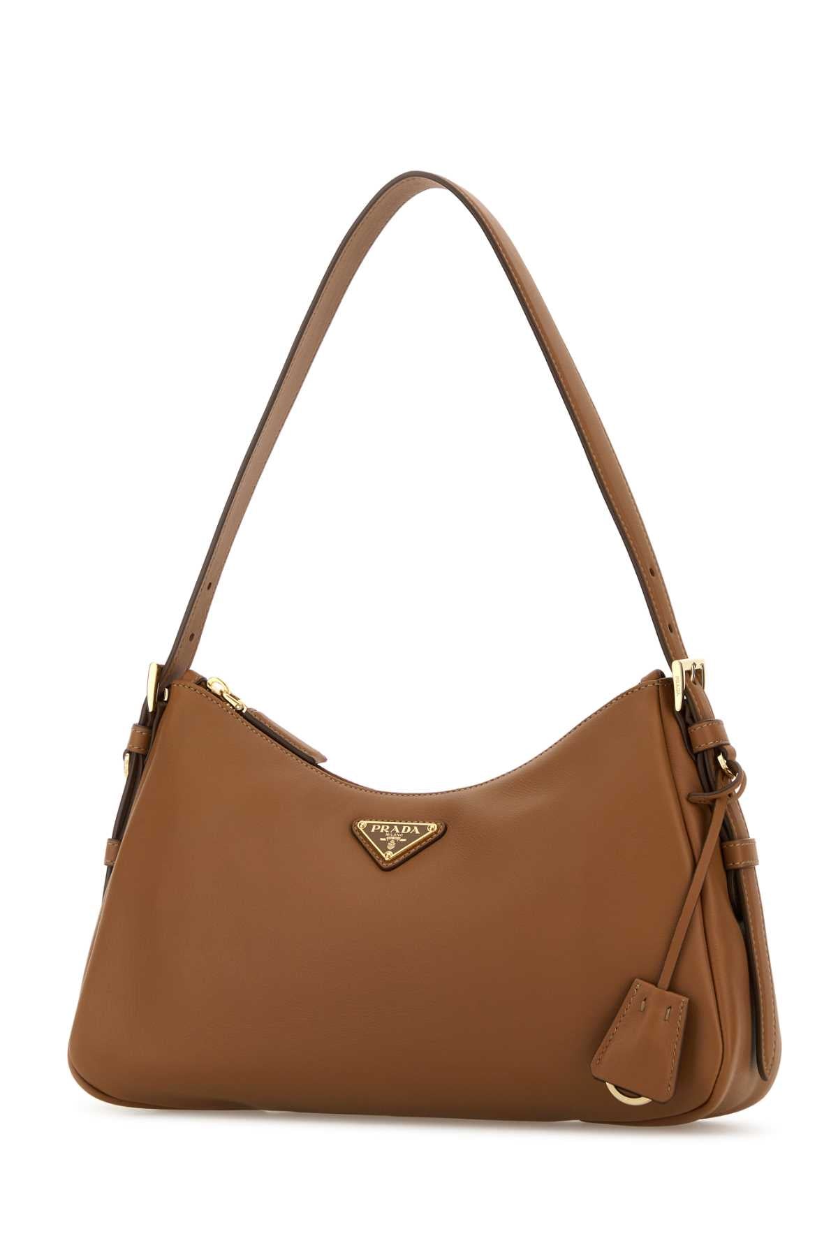 Prada Women Camel Leather Medium Aimee Shoulder Bag PRADA