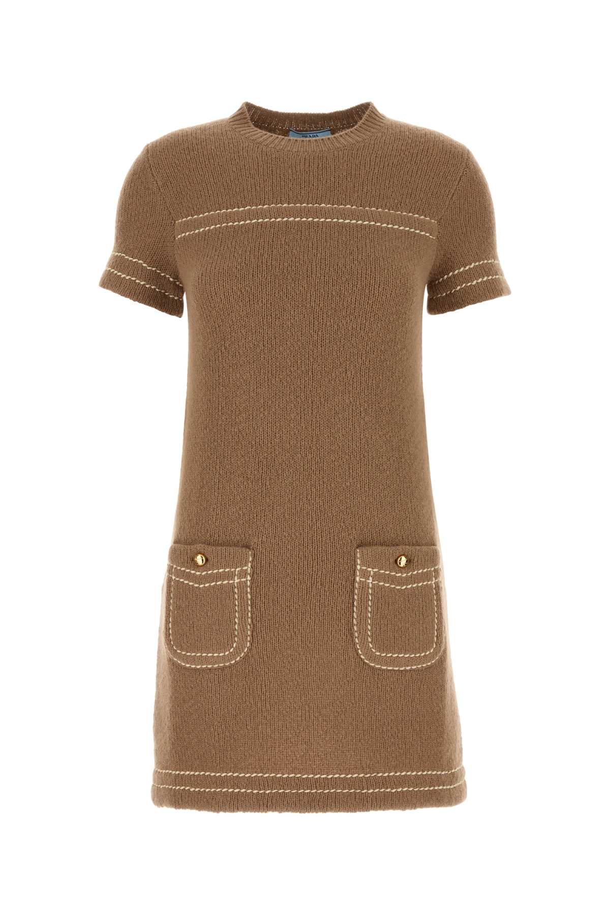 Prada Women Biscuit Cashmere Mini Dress PRADA