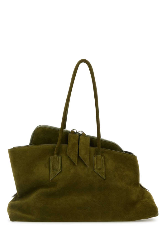 The Attico Women Olive Green Suede Medium La Passeggiata Shoulder Bag THE ATTICO