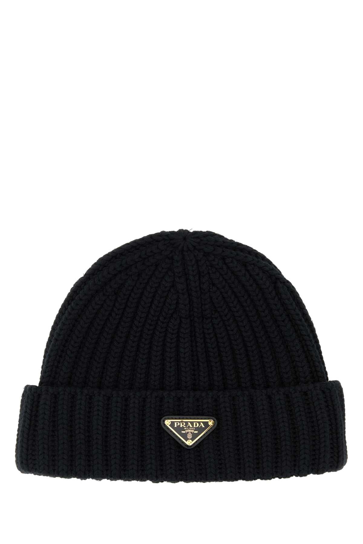 Prada Women Black Wool Beanie Hat PRADA