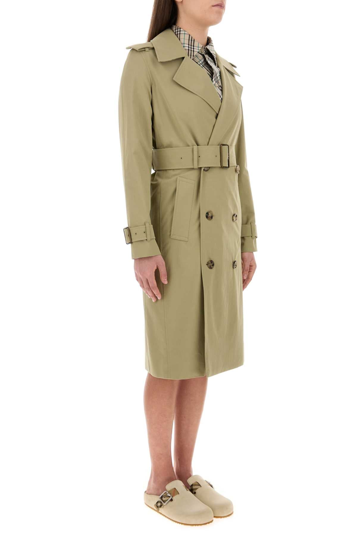 Burberry Women Sage Green Gabardine Trench Coat BURBERRY