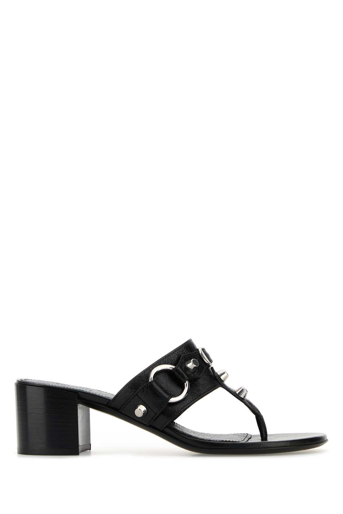 Balenciaga Women Black Leather City Thong Mules BALENCIAGA