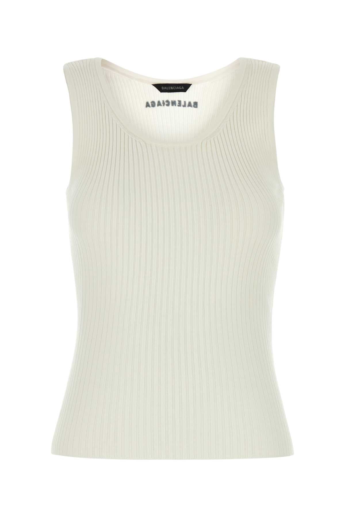 Balenciaga Women White Stretch Wool Blend Tank Top BALENCIAGA