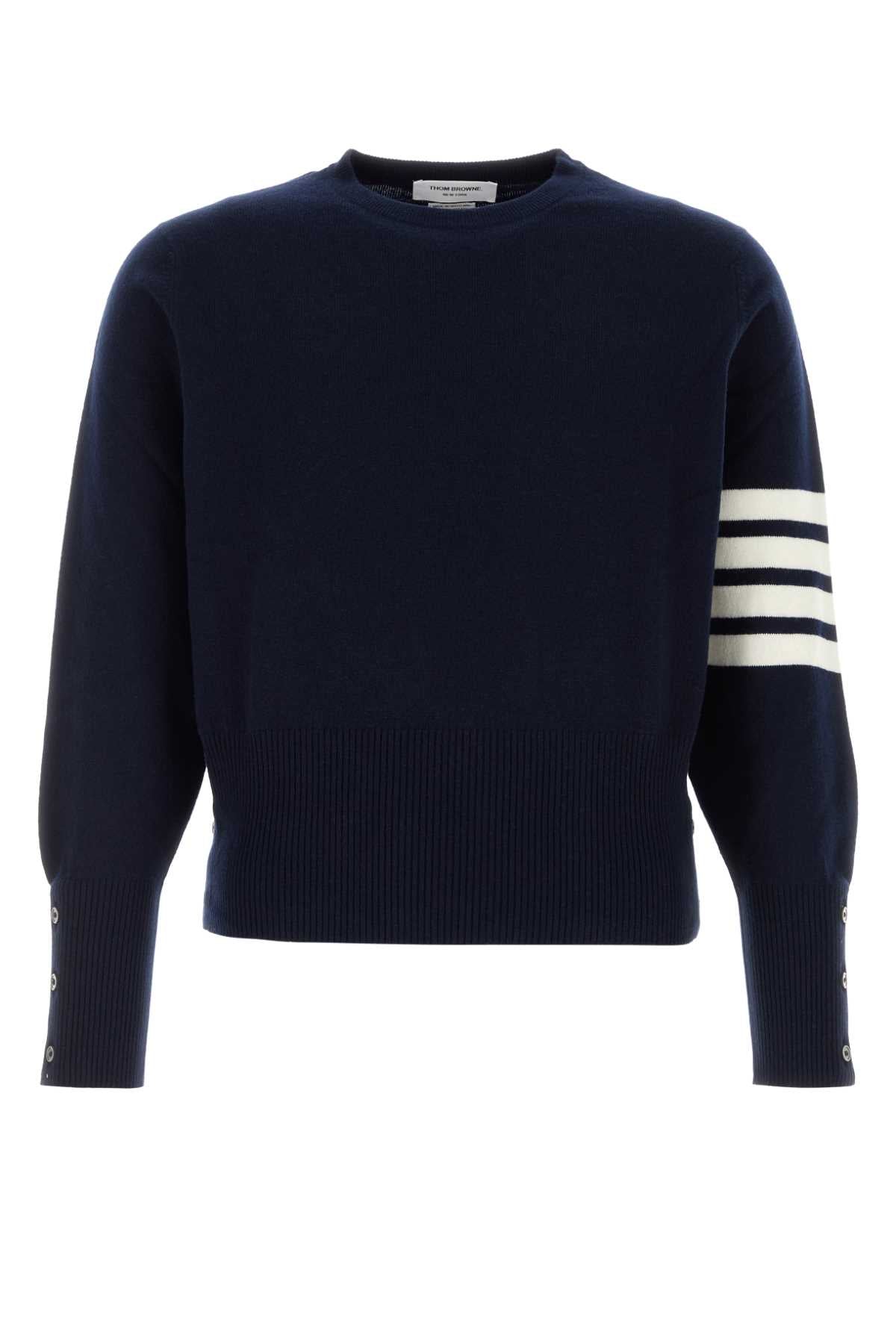 Thom Browne Men Navy Blue Cashmere Sweater THOM BROWNE