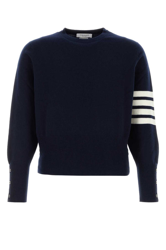 Thom Browne Men Navy Blue Cashmere Sweater THOM BROWNE